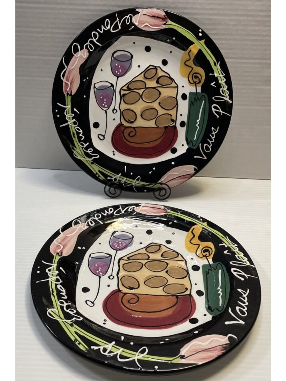 2 With Love Joanne Delomba for Lotus French Wine & Cheese Dinner Plates - NEW